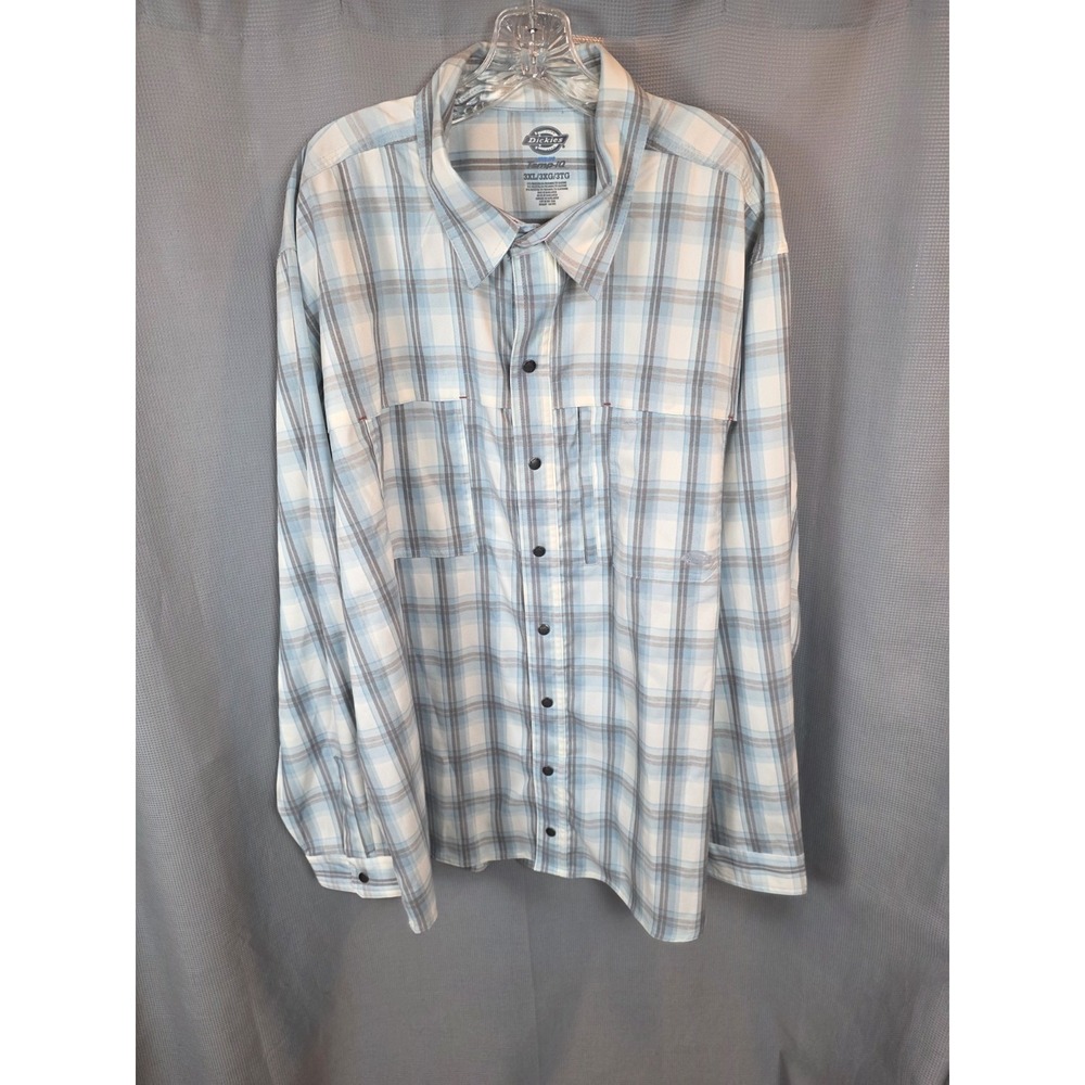 Dickies Temp-iQ Cooling Utility Shirt Womens 3XL Blue Plaid Work Western Snap